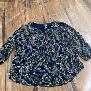 NWT womens navy paisley blouse L runs big